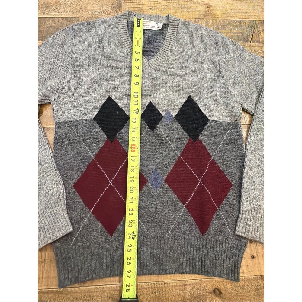 VTG London Fog Mens Argyle V-Neck Sweater Gray Solara, Wool, Mohair USA 80's/90s - Picture 6 of 10